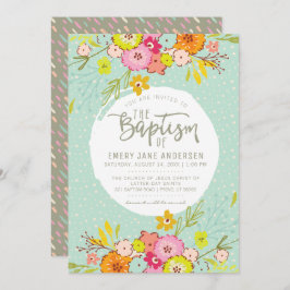 LDS DOOPUITNODIGING | Modern Bright Bloemen Meisje Kaart