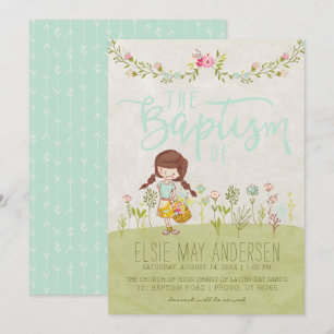 LDS DOOPUITNODIGING Schattige Bloemmeisje Kaart