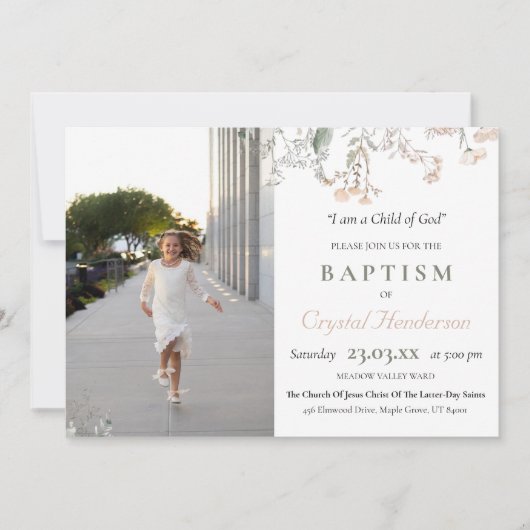 LDS Kerk van Jezus Christus Doop Bloemen Kaart (Voorkant)