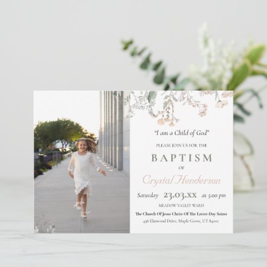 LDS Kerk van Jezus Christus Doop Bloemen Kaart (Staand voorkant)