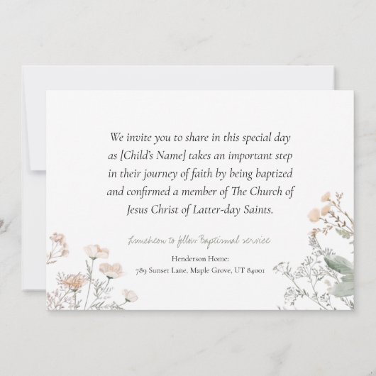LDS Kerk van Jezus Christus Doop Bloemen Kaart (Achterkant)