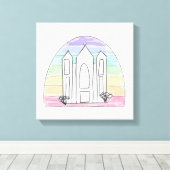 LDS Salt Lake City Temple rainbow sunset mormon Canvas Afdruk (Insitu (Houten vloer))