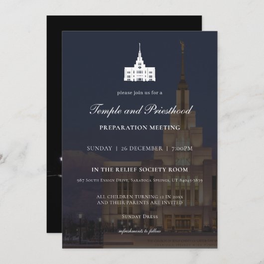 LDS Saratoga Springs Temple Priesthood Preparation Kaart (Voorkant / Achterkant)