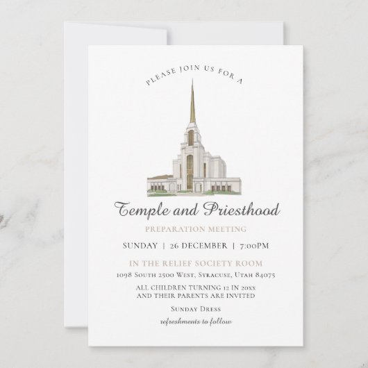 LDS Syracuse Tempel Priestergereide Vergadering Kaart (Voorkant)