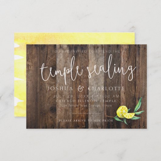 LDS TEMPLE SEALING CARD INSERT | Rustic Wood Lemon Kaart (Voorkant / Achterkant)