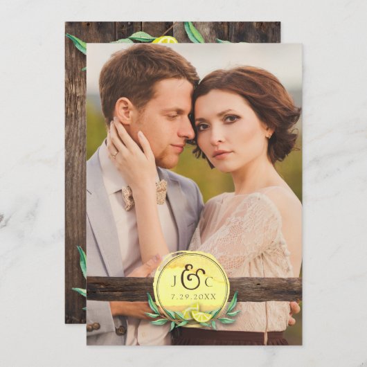 LDS TEMPLE WEDDING INVITATION | Rustic Wood Lemon Kaart (Voorkant / Achterkant)