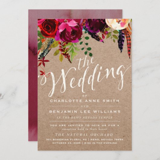 LDS WEDDING INVITATION | Elegant Floral Rustic Kaart (Voorkant / Achterkant)