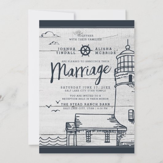 LDS WEDDING INVITATION | Nautical Lighthouse Kaart (Achterkant)