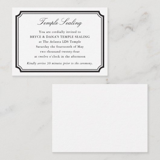 LDS Zegelingsceremonie Huwelijksuitnodiging Bijlag Informatiekaartje (Voorkant / Achterkant)