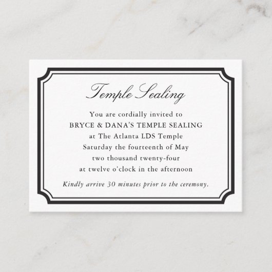 LDS Zegelingsceremonie Huwelijksuitnodiging Bijlag Informatiekaartje (Voorkant)