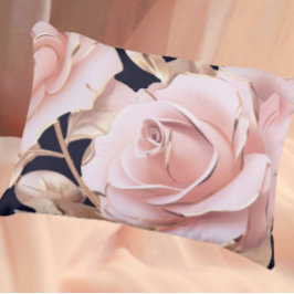 Le Boudoir Noir Peachy Pink Roses on Black Accent Kussen