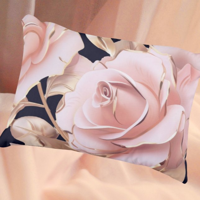 Le Boudoir Noir Peachy Pink Roses on Black Accent Kussen (Peach pink gold on black is stunning!)