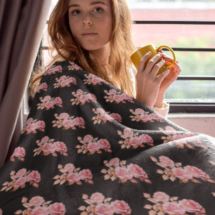 Le Boudoir Noire Roze Perzik Zwart Fleece Deken