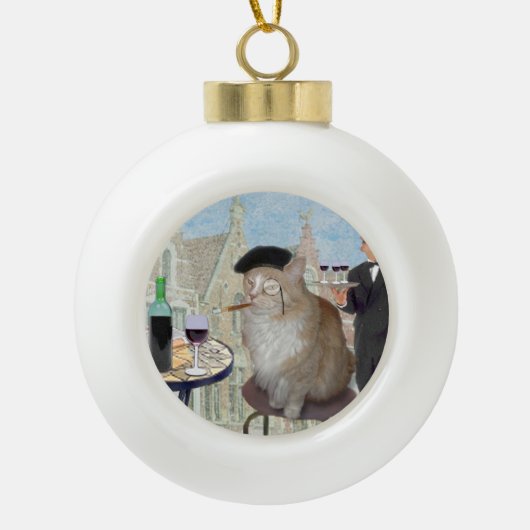 Le Cat du Cafe Keramische Bal Ornament (Voorkant)
