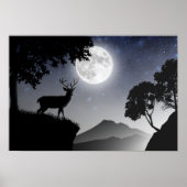 Le cerf sous la lune noir et blanc poster (Voorkant)