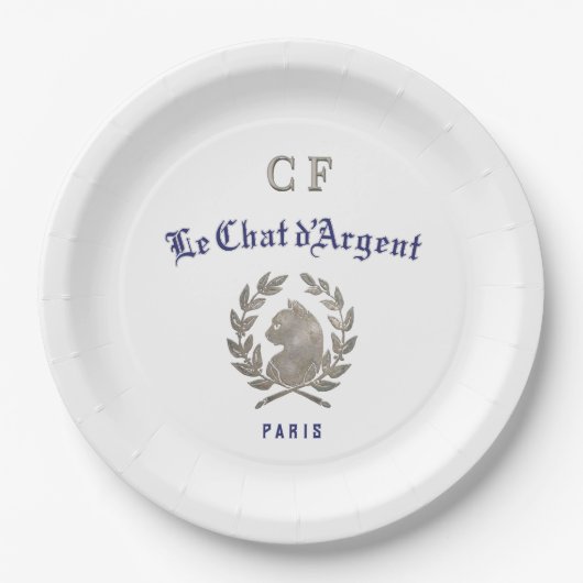 Le Chat d'Argent Parisian Bistrot Monogram Papieren Bordje (Voorkant)