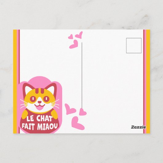 Le Chat Fait Miaou Schattige Frans Sinaasappel Tab Briefkaart (Achterkant)