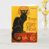 Le Chat Noir  Cat Art Nouveau Retro Kaart (Gele Bloem)