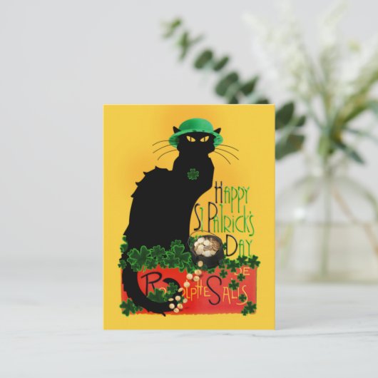 Le Chat Noir Clover St. Patrick's Day Briefkaart (Staand voorkant)