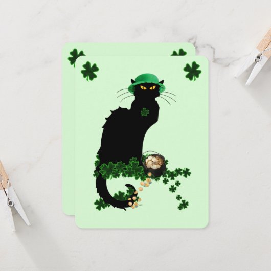Le Chat Noir Clover St. Patrick's Day Kaart (Voorkant / Achterkant in situ)