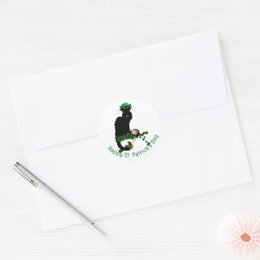 Le Chat Noir Clover St. Patrick's Day Ronde Sticker (Envelop)