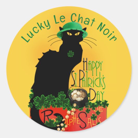 Le Chat Noir Clover St. Patrick's Day Ronde Sticker (Voorkant)