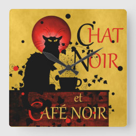 Le Chat Noir et Café Noir Vierkante Klok