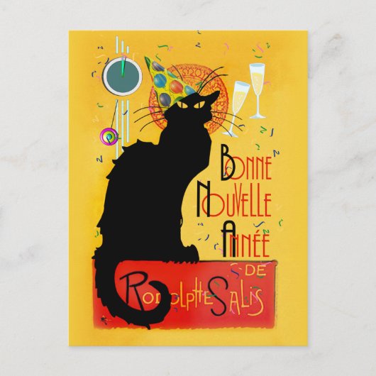 Le Chat Noir Gelukkig Nieuwjaar Feest Briefkaart (Voorkant)