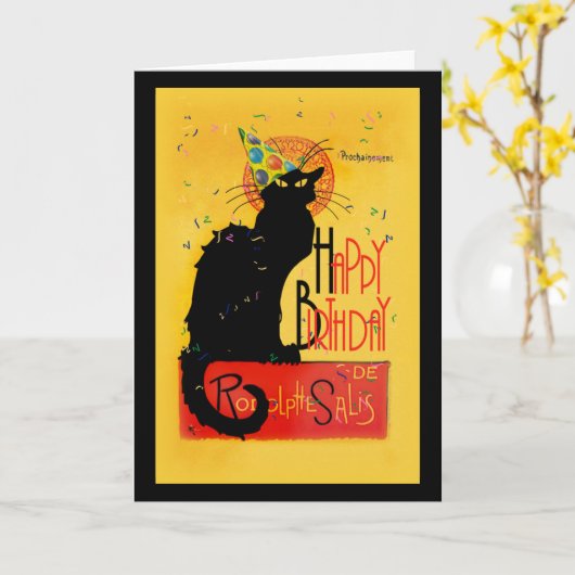 Le Chat Noir Gelukkige Verjaardag Kaart (Gele Bloem)