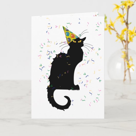 Le Chat Noir Gelukkige Verjaardag Kaart (Gele Bloem)