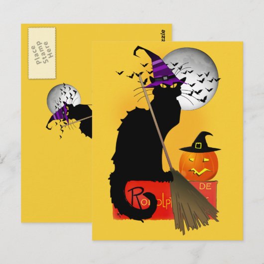 Le Chat Noir - Halloween Witch Cat Briefkaart (Voorkant / Achterkant)
