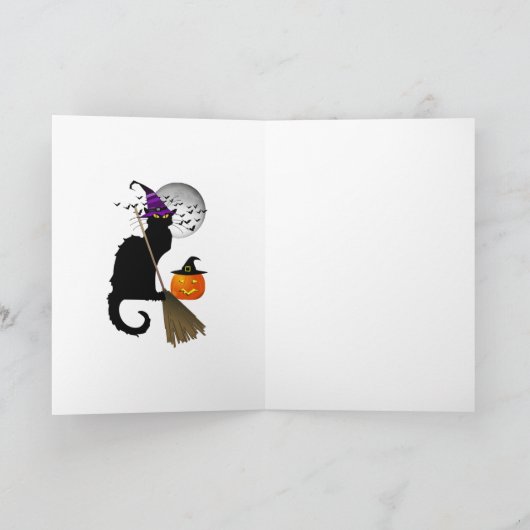 Le Chat Noir Halloween Witch Kaart (Binnen)