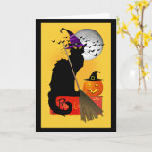 Le Chat Noir Halloween Witch Kaart (Gele Bloem)