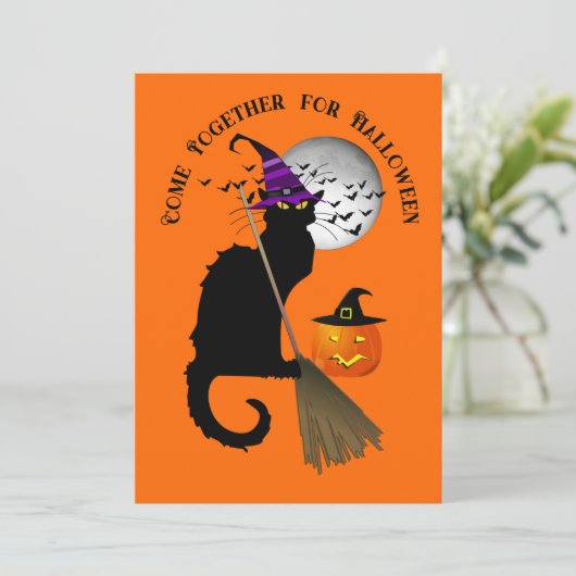 Le Chat Noir Halloween Witch Kaart (Staand voorkant)
