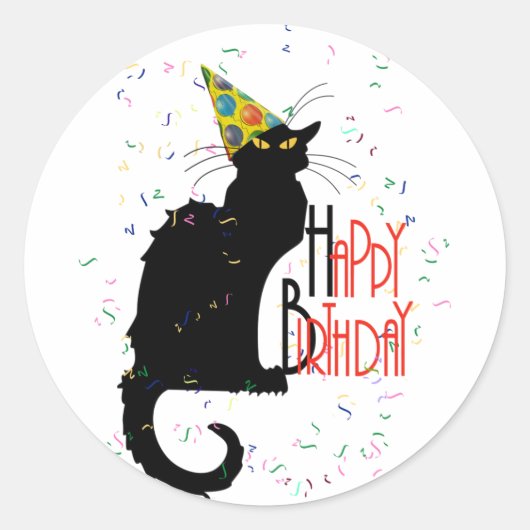 Le Chat Noir - HAPPY BIRTHDAY! Ronde Sticker (Voorkant)