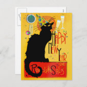 Le Chat Noir Happy New Year Party Feestdagenkaart (Voorkant / Achterkant)