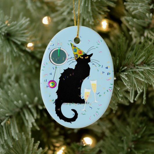 Le Chat Noir Happy New Year Party Keramisch Ornament (Boom)