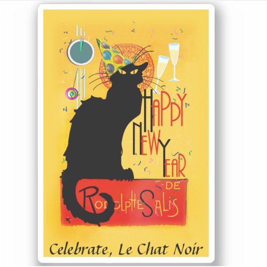 Le Chat Noir Happy Nieuwjaar Sticker (Voorkant)