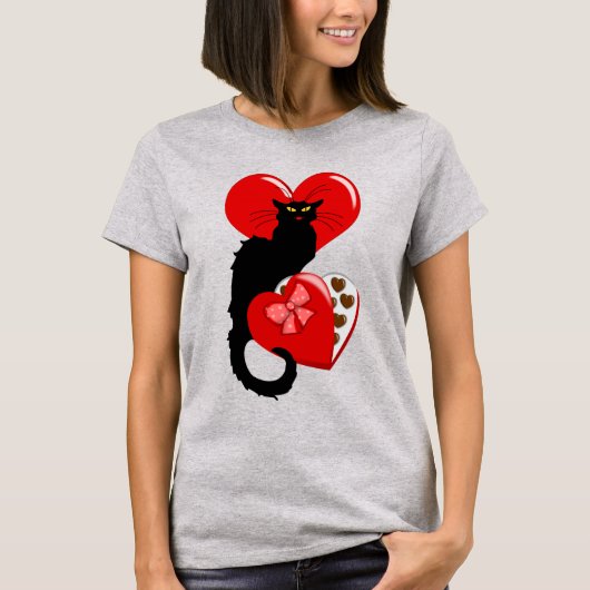 Le Chat Noir Hart Snoepgoed Valentijnsdag T-shirt (Voorkant)