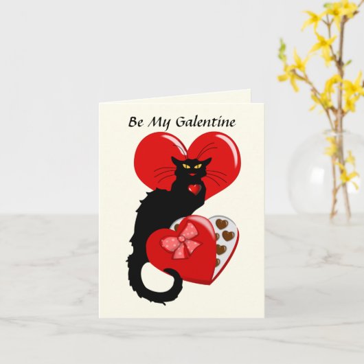 Le Chat Noir Heart Candy Valentine's Day  Kaart (Gele Bloem)