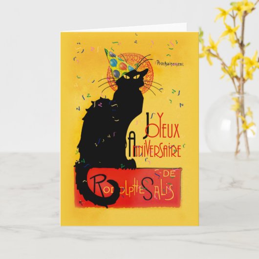 Le Chat Noir - Joyeux Anniversaire Kaart (Gele Bloem)