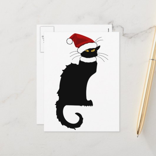 Le Chat Noir Kerstman Hoed Kerstmis Feestdagenkaart (Voorkant / Achterkant in situ)