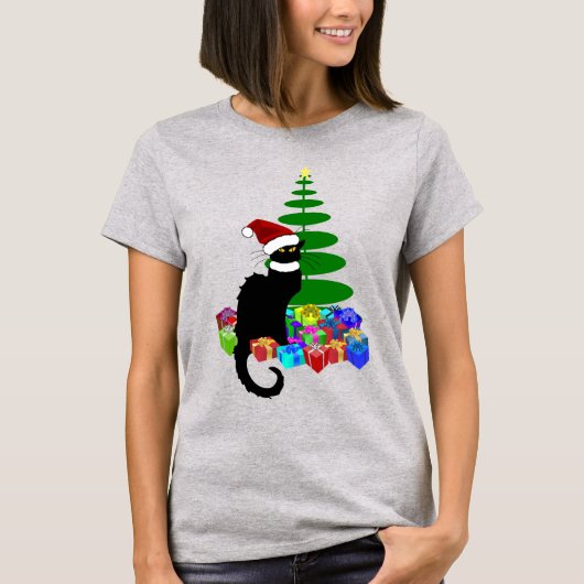 Le Chat Noir Kerstman Hoed Kerstmis T-shirt (Voorkant)