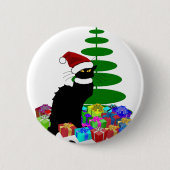 Le Chat Noir met kerstboom en cadeautjes Ronde Button 5,7 Cm (Voorkant)