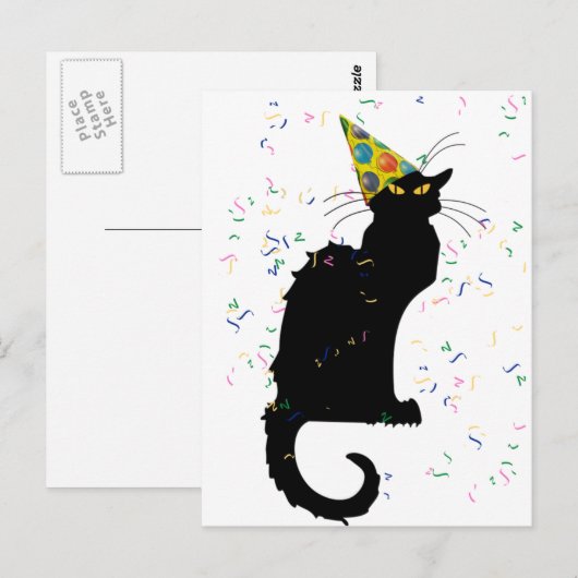 Le Chat Noir Party Pet Confetti Briefkaart (Voorkant / Achterkant)