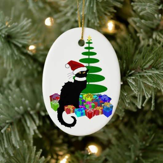 Le Chat Noir Santa Hat Christmas Keramisch Ornament (Boom)