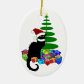 Le Chat Noir Santa Hat Christmas Keramisch Ornament (Voorkant)