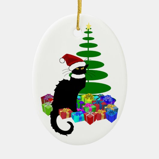 Le Chat Noir Santa Hat Christmas Keramisch Ornament (Voorkant)