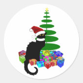 Le Chat Noir Santa Hat Christmas Ronde Sticker (Voorkant)