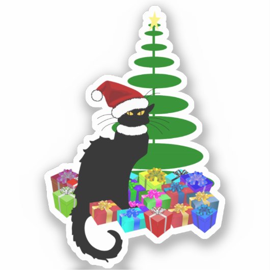 Le Chat Noir Santa Hat Christmas Sticker (Voorkant)